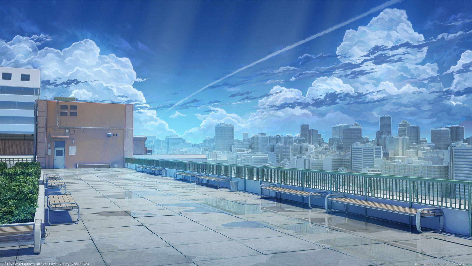 School rooftop. Anime scenery wallpaper, Anime scenery, Anime background