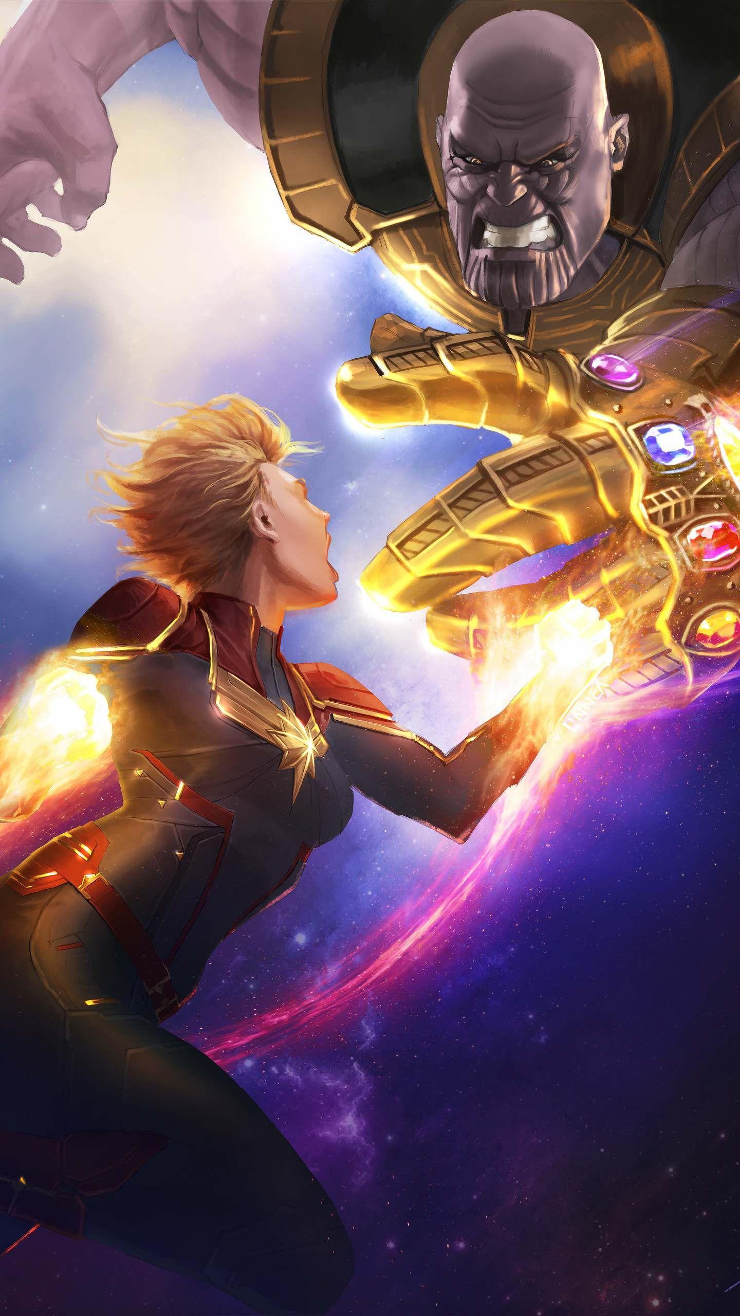 Download Thanos Vs Captain Marvel Fight Avengers Endgame Wallpaper