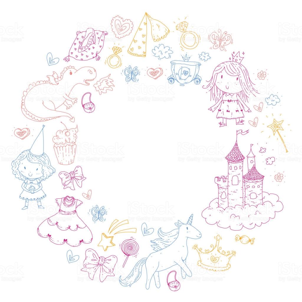 Cute Princess Icon Set With Unicorn Dragon Girl Wallpaper Baby