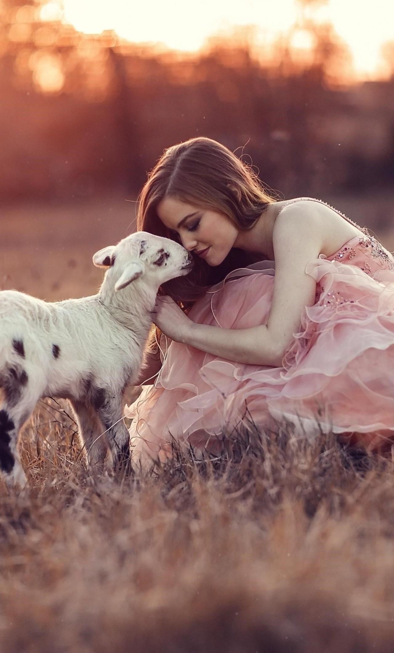 Girl With Lamb iPhone HD 4k Wallpaper, Image