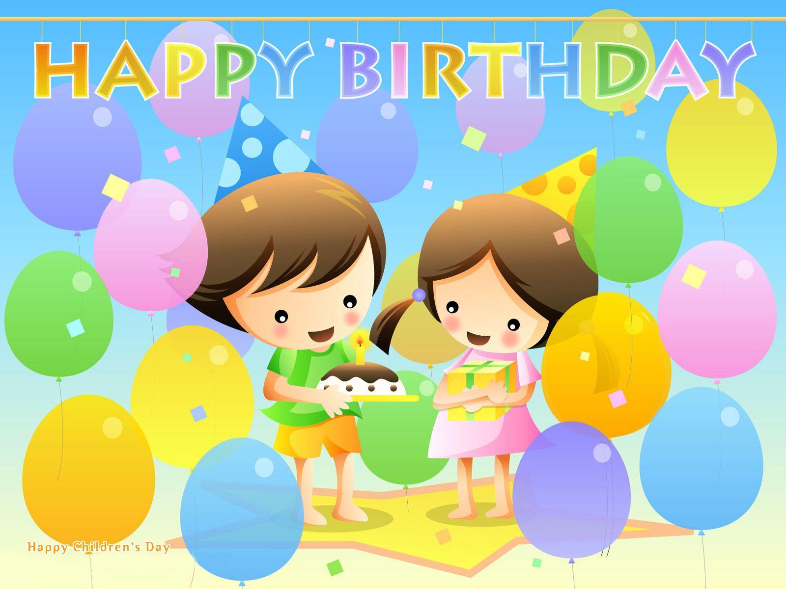 Little boy and girl celebrating birthday- Happy Birthday picture