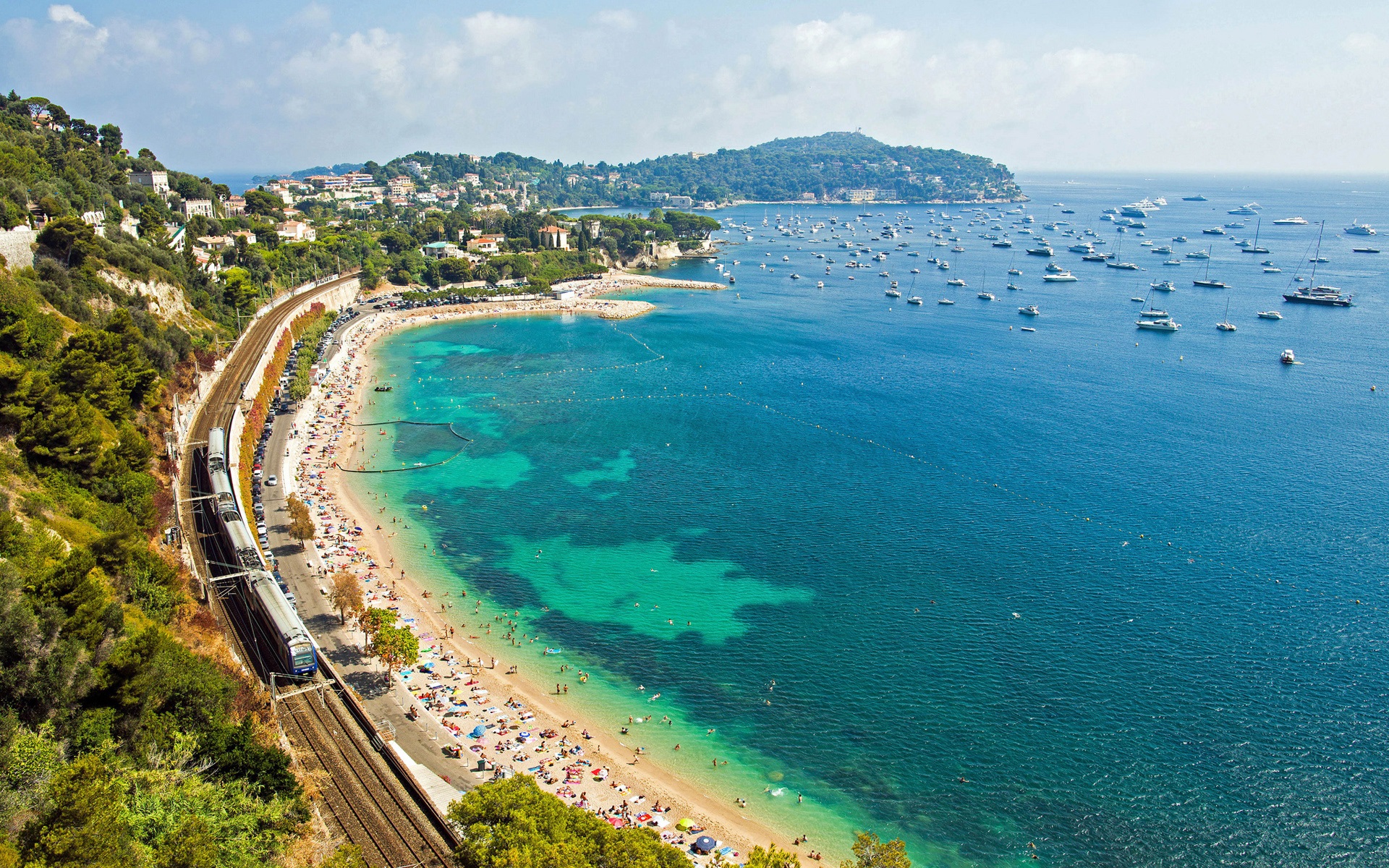 Wallpaper France, French Riviera, Mediterranean Sea, coast, railway