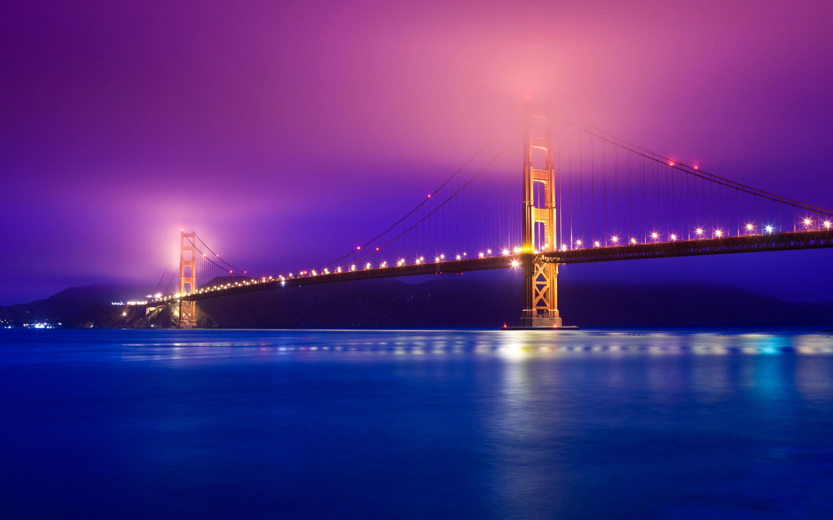 San Francisco California Cityscape Night Golden Gate Bridge HD