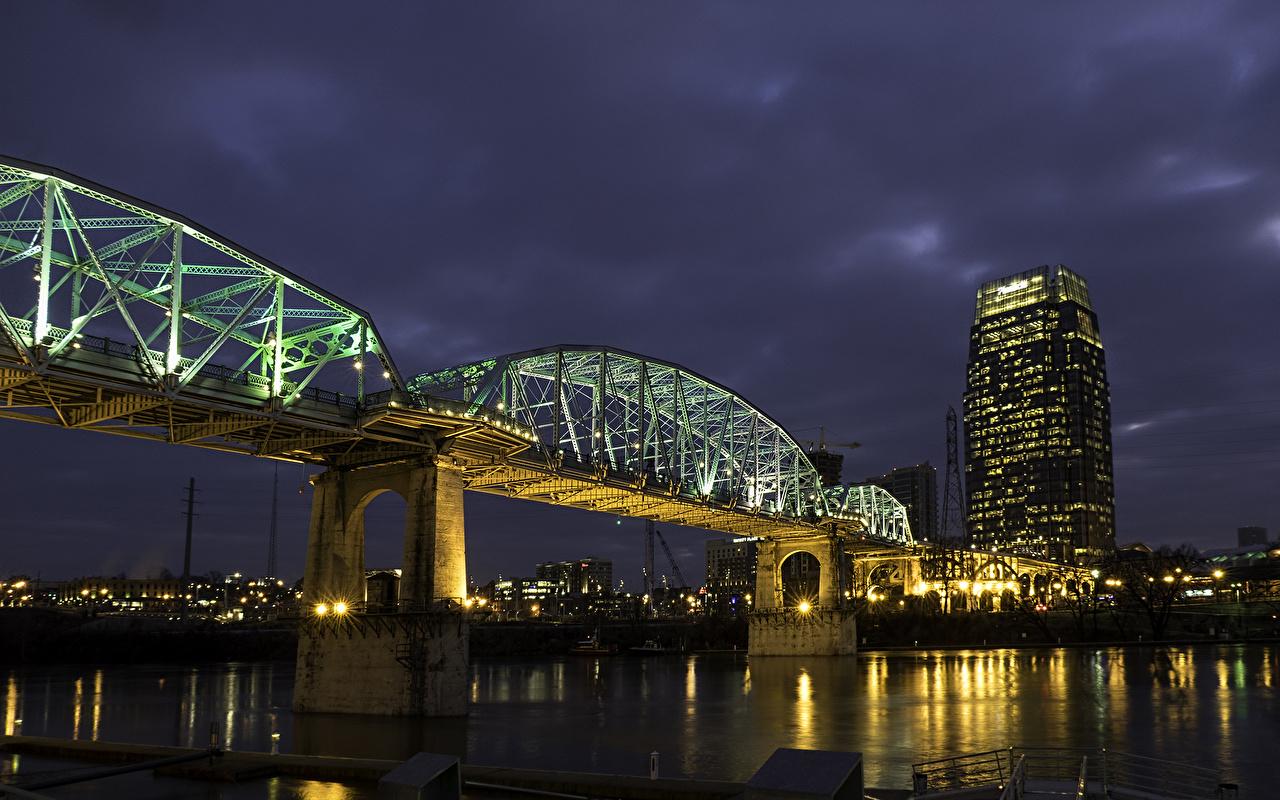 Wallpaper USA Nashville Tennessee Bridges Night Rivers Street