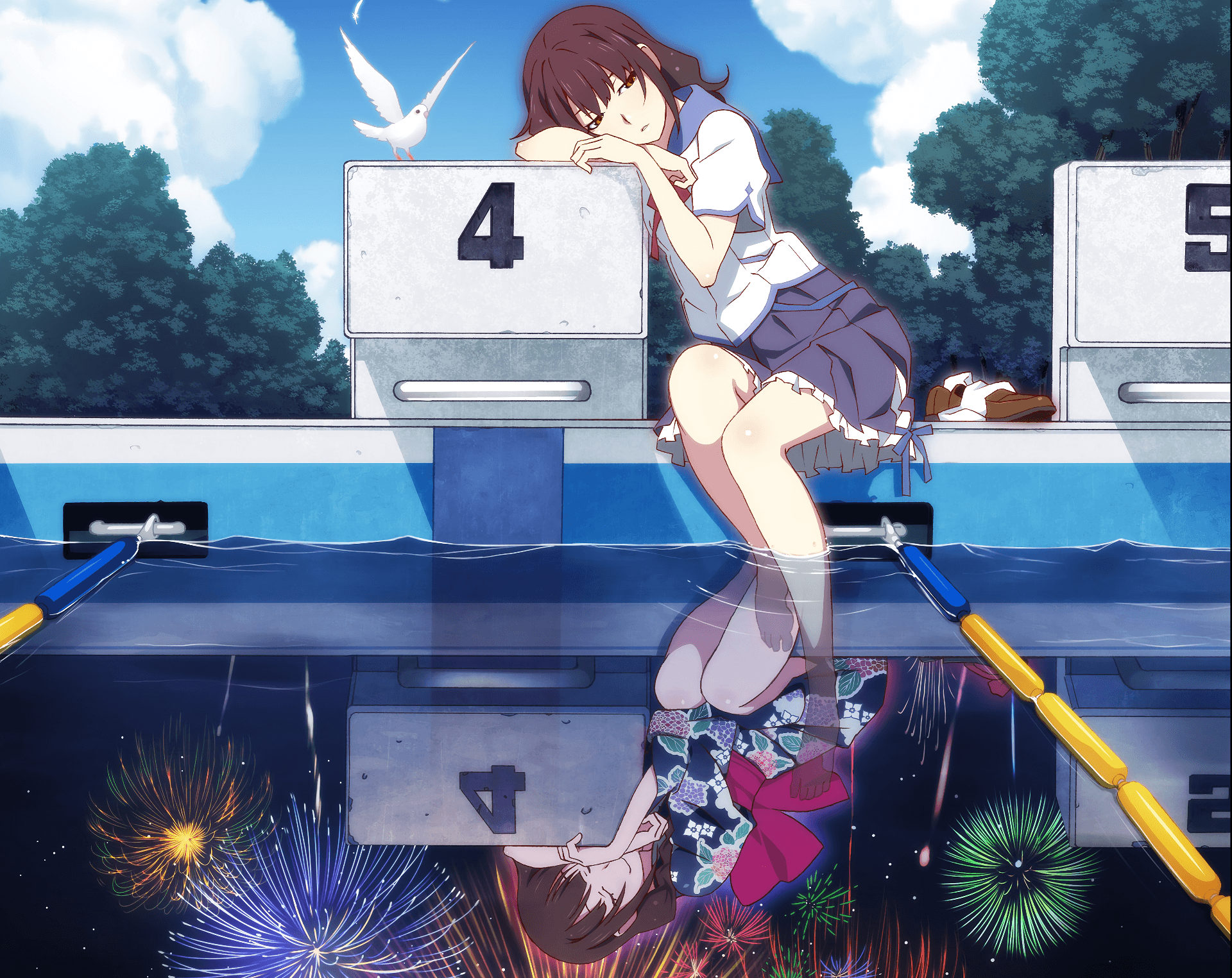 Uchiage Hanabi, Shita kara Miru ka? Yoko kara Miru ka? HD Wallpaper