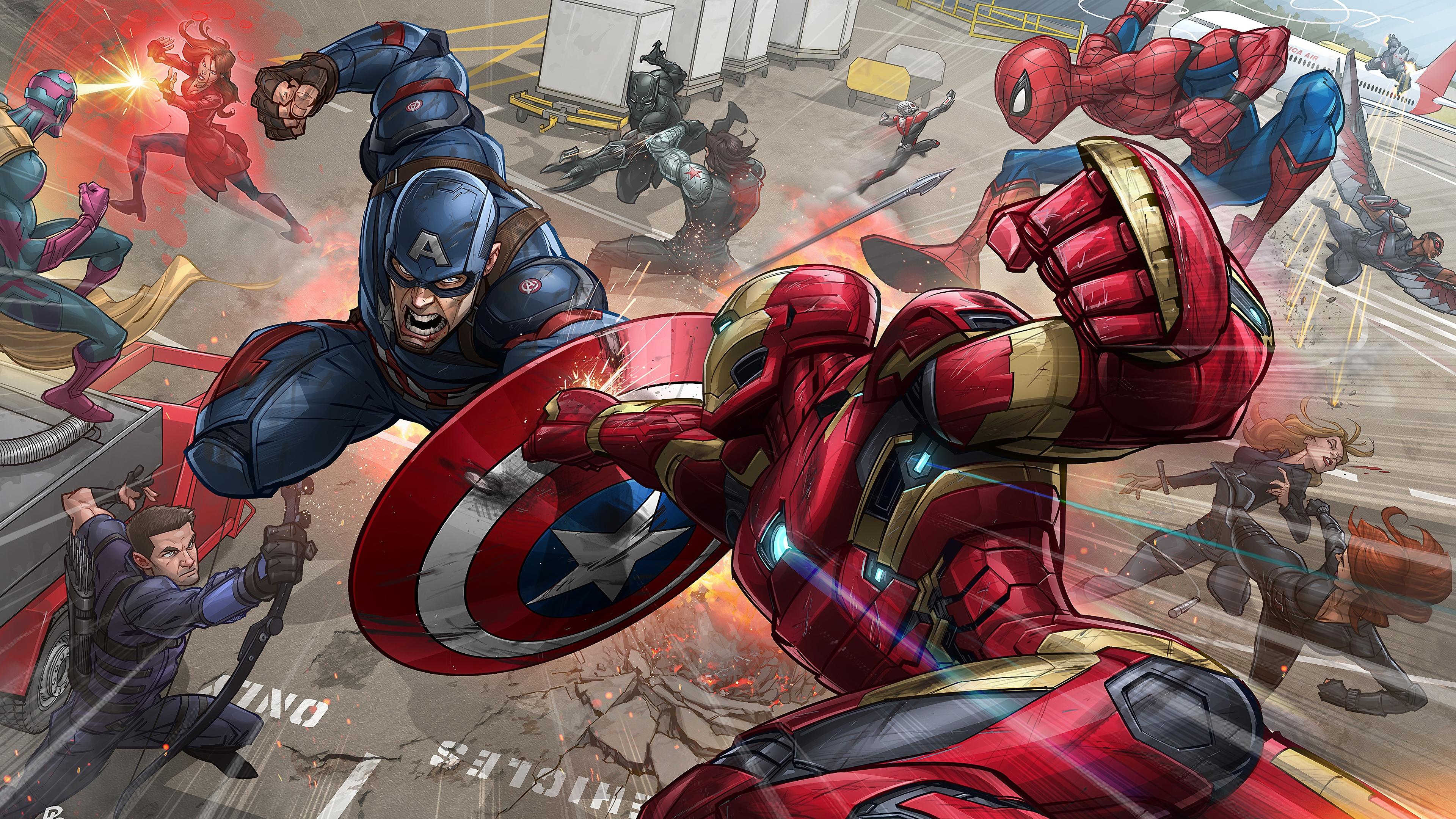 Wallpaper 4k Iron Man Captain America Fight Marvel Comics 4K