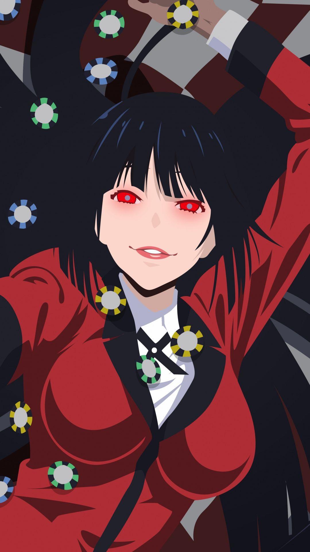 Yumeko Jabami, Kakegurui, red eyes, poker, anime, 1080x1920