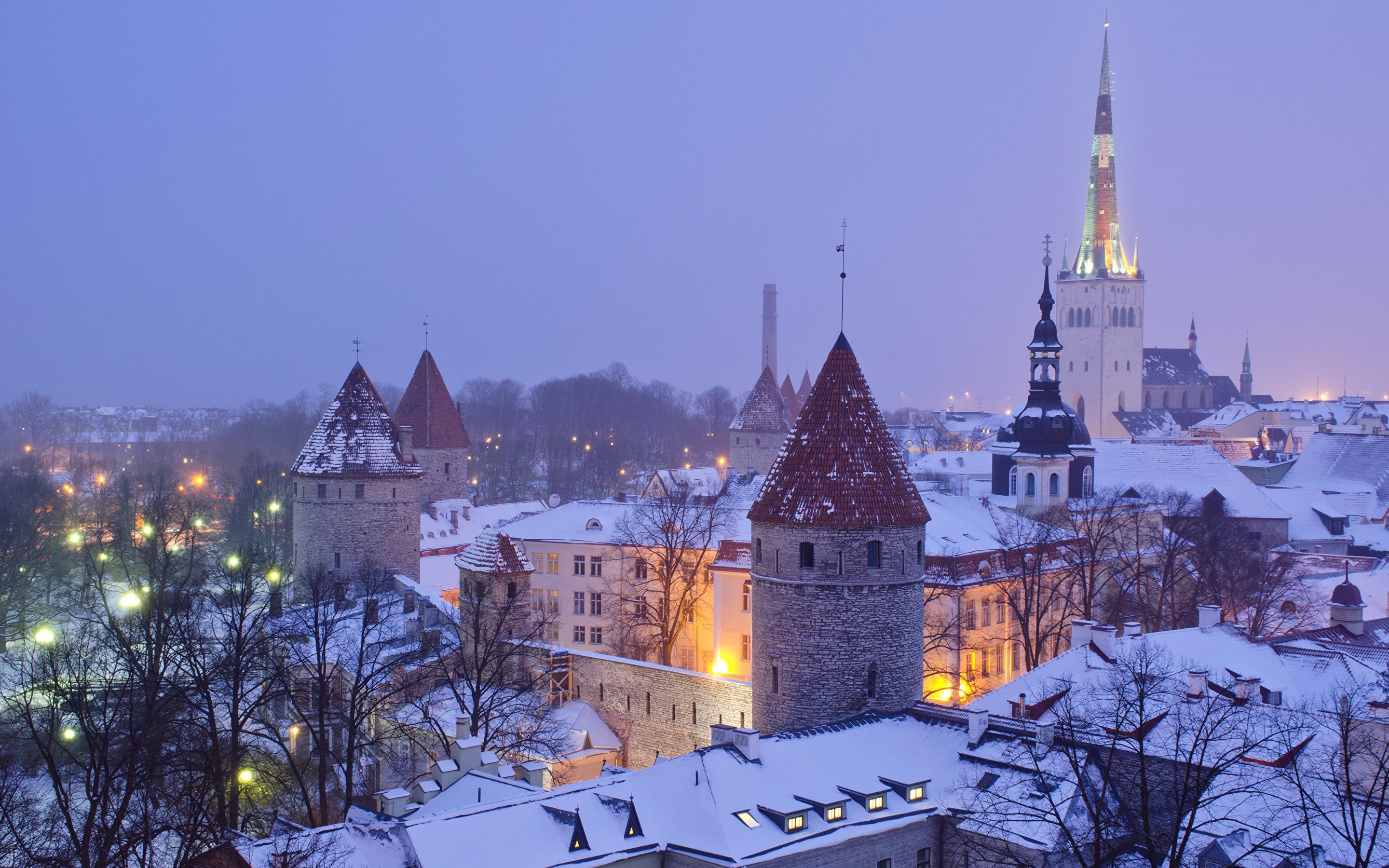 Image Tallinn Estonia Winter night time Cities Building 2880x1800