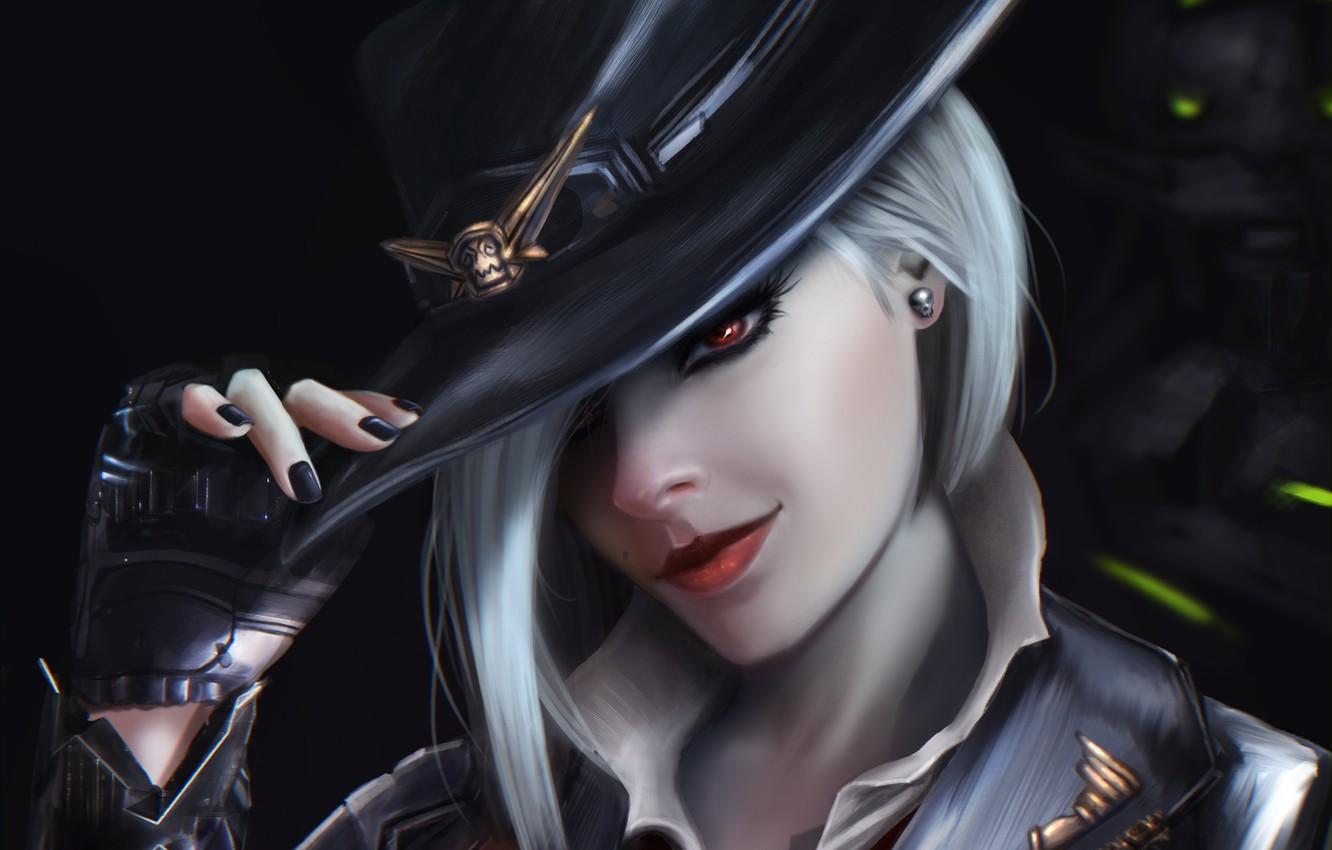 Wallpapers look, girl, face, hair, hat, art, glove, ashe, overwatch