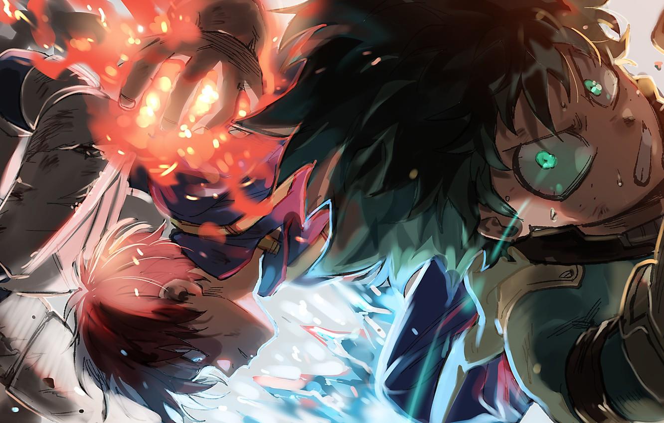 Wallpaper Boku no Hero Academy, Todoroki Shouto, Izuku Midoriya