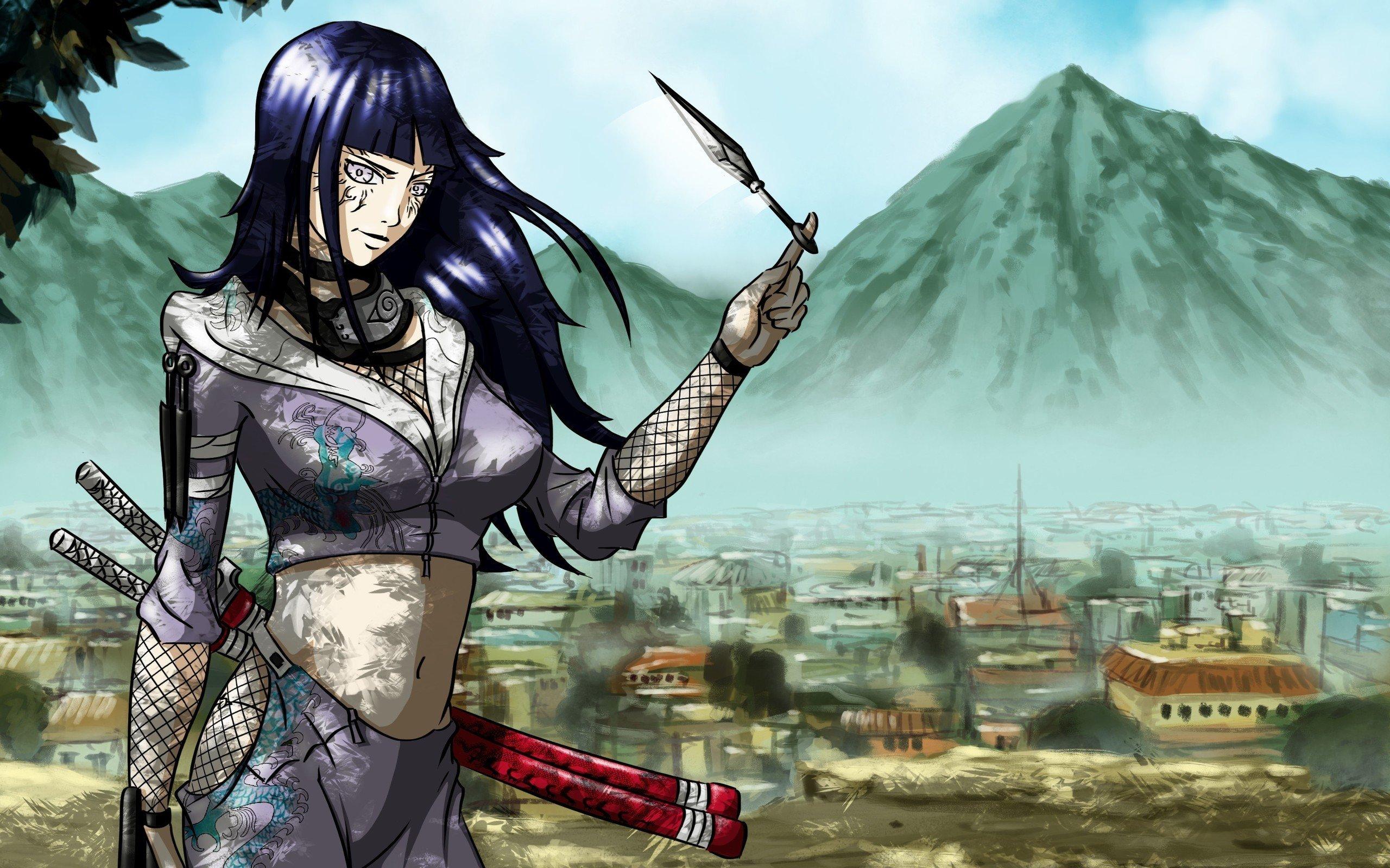 Tattoos boobs katana weapons Naruto: Shippuden blue hair Hyuuga