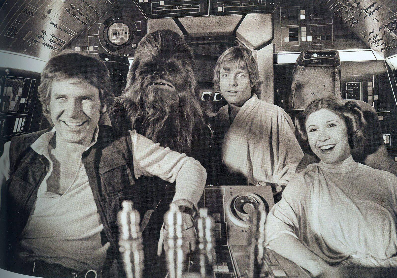 Harrison Ford, Peter Mayhew, Mark Hamill, and Carrie Fisher