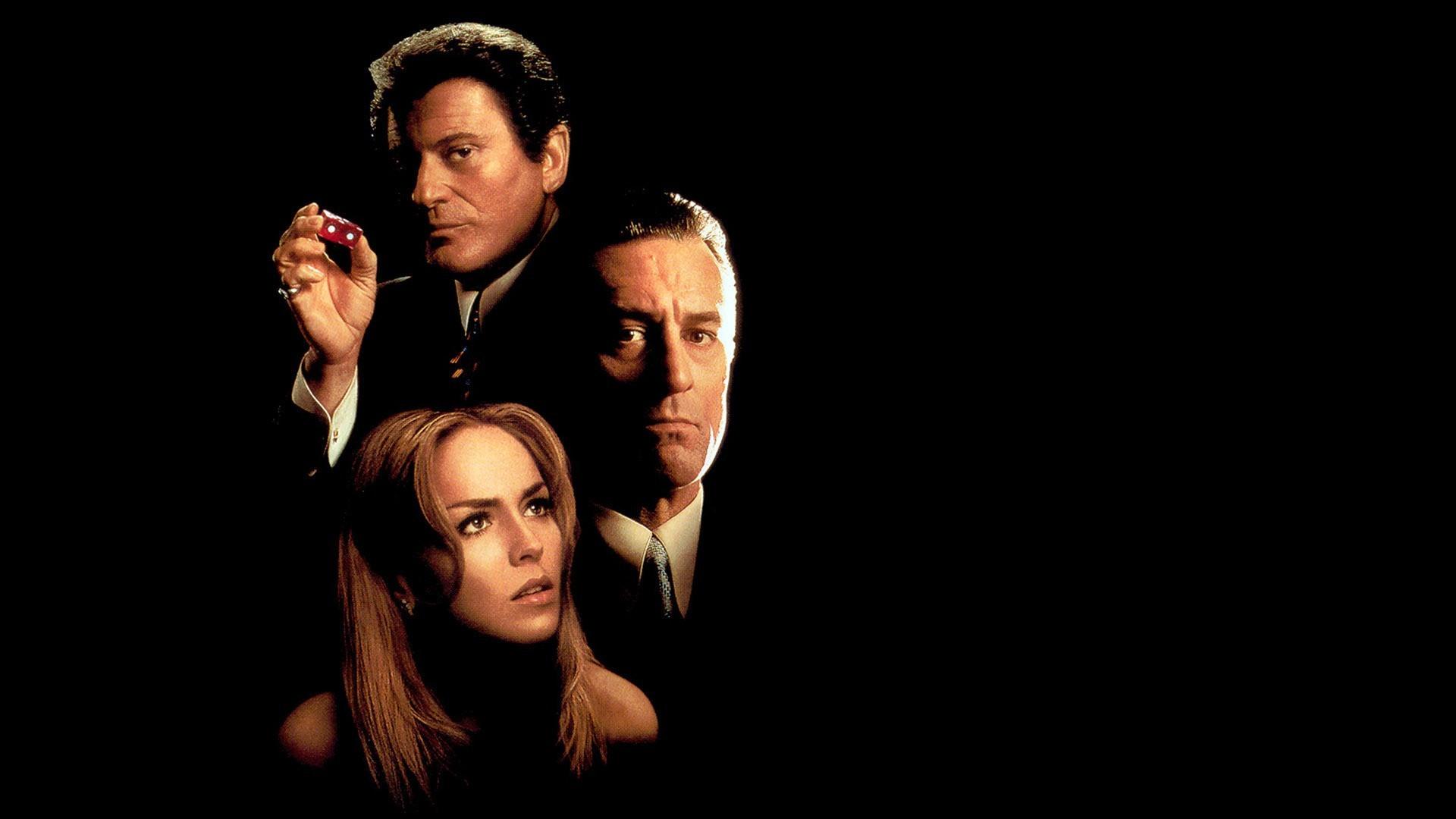 men, Actor, Movies, Legends, Robert DeNiro, Martin Scorsese, Joe Pesci, Sharon Stone, Women, Actress, Dice, Looking At Viewer, Suits, Gangsters, Long Hair, Casino (movie), Black Background, Tie, Movie Poster, Face Wallpaper HD