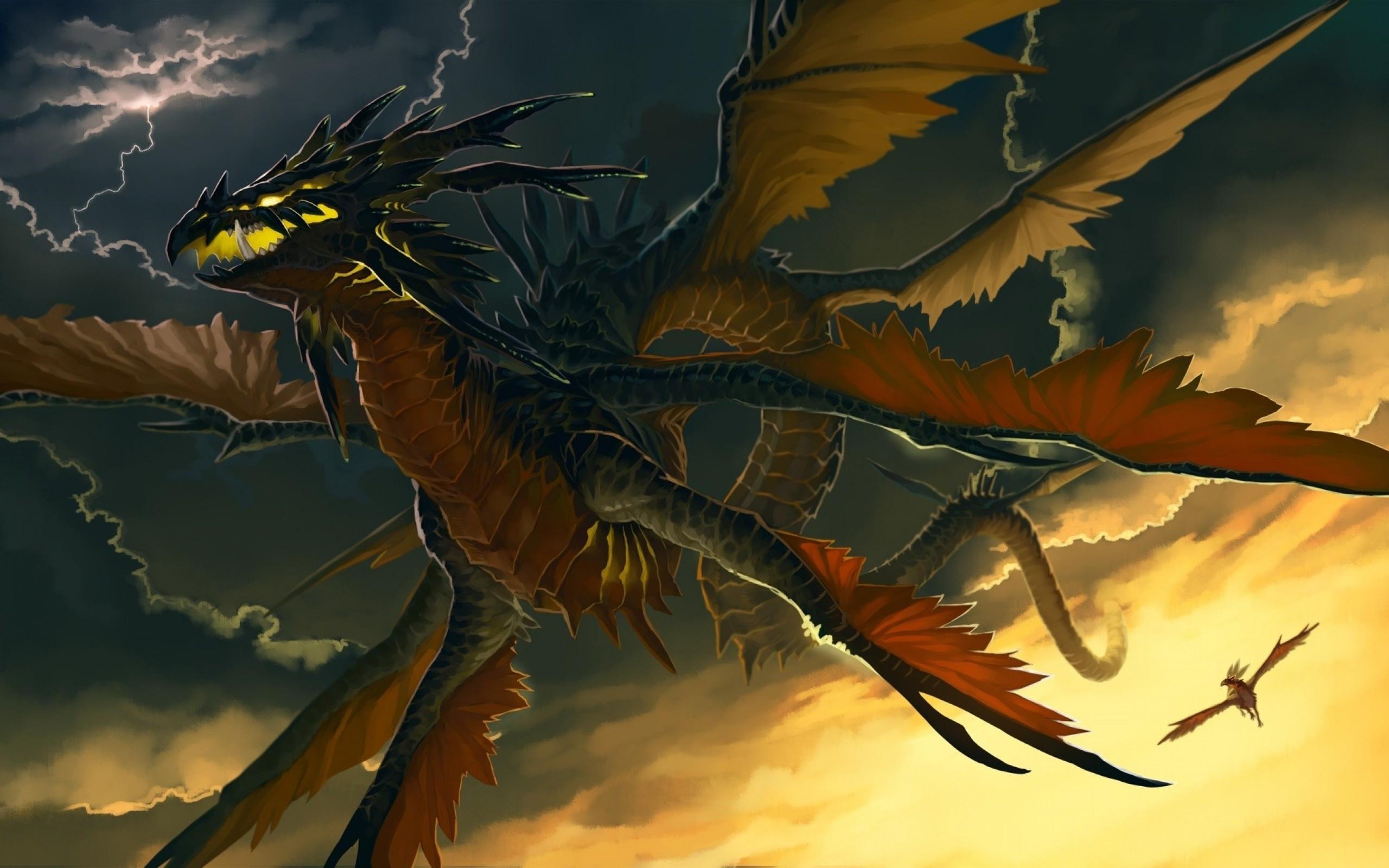 Download 2560x1600 Dragon, Sky, Clouds, Fantasy Creatures Wallpaper