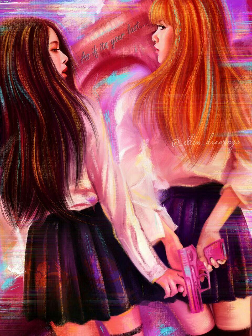 BLΛƆKPIИK.. ChaeLisa.. FanArt. Wallpaper. Blackpink, Kpop, Kpop