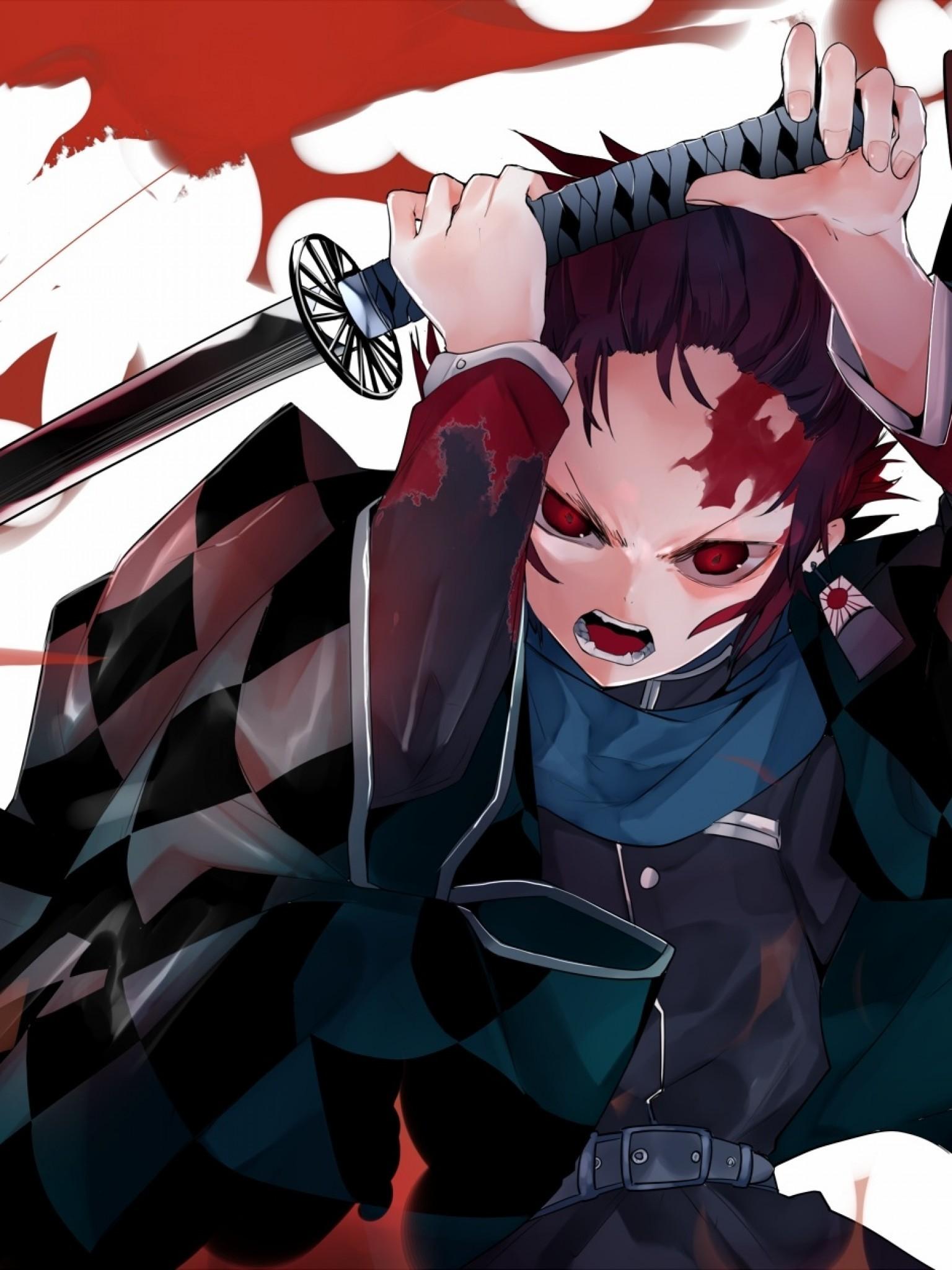 Download 1536x2048 Kamado Tanjirou, Kimetsu No Yaiba, Mask, Katana