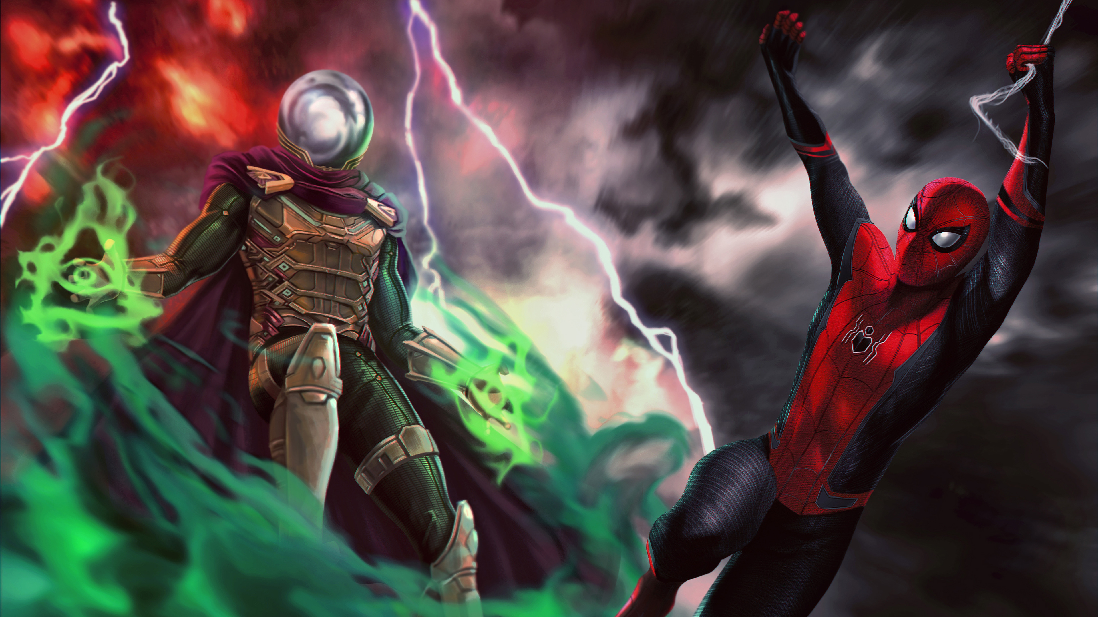 Spider Man: Far From Home, Mysterio And Spider Man, 4K, Wallpaper