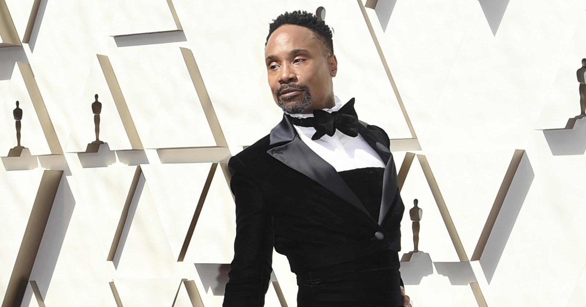Billy Porter Slays Oscars 2019 Red Carpet With Velvet Tuxedo Dress