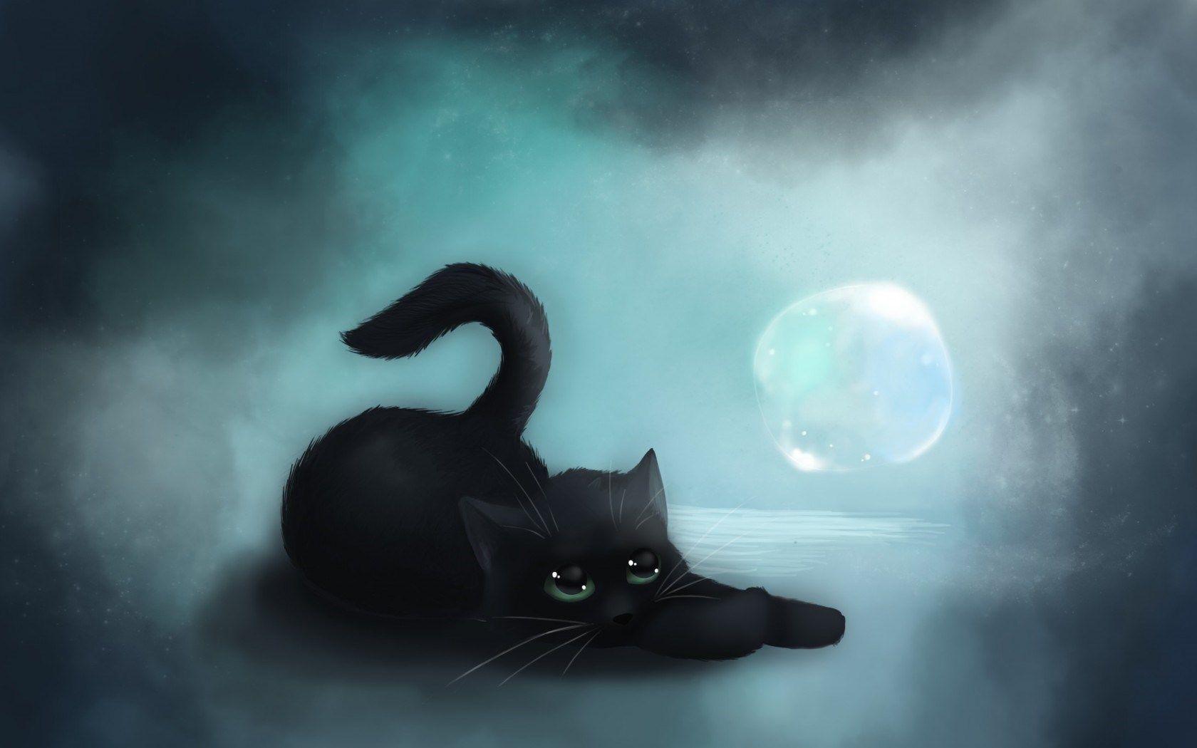 cat art. Black Cat In Moon Wallpaper Picture Wallpaper. High Resolution. Black cat art, Cat art, Art