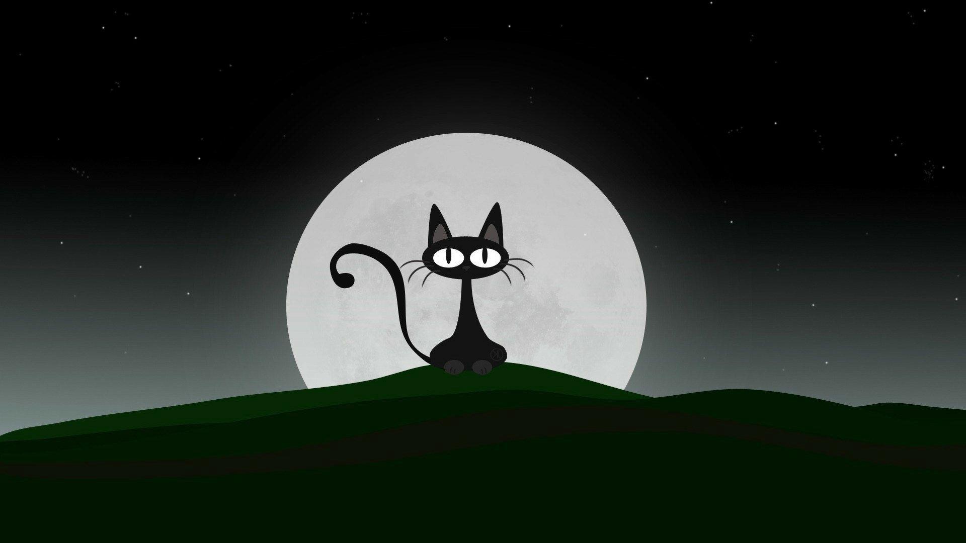 Hd 1920x1080 Black Cat And Moon Desktop Wallpaper Background. Langit malam, Langit, Malam