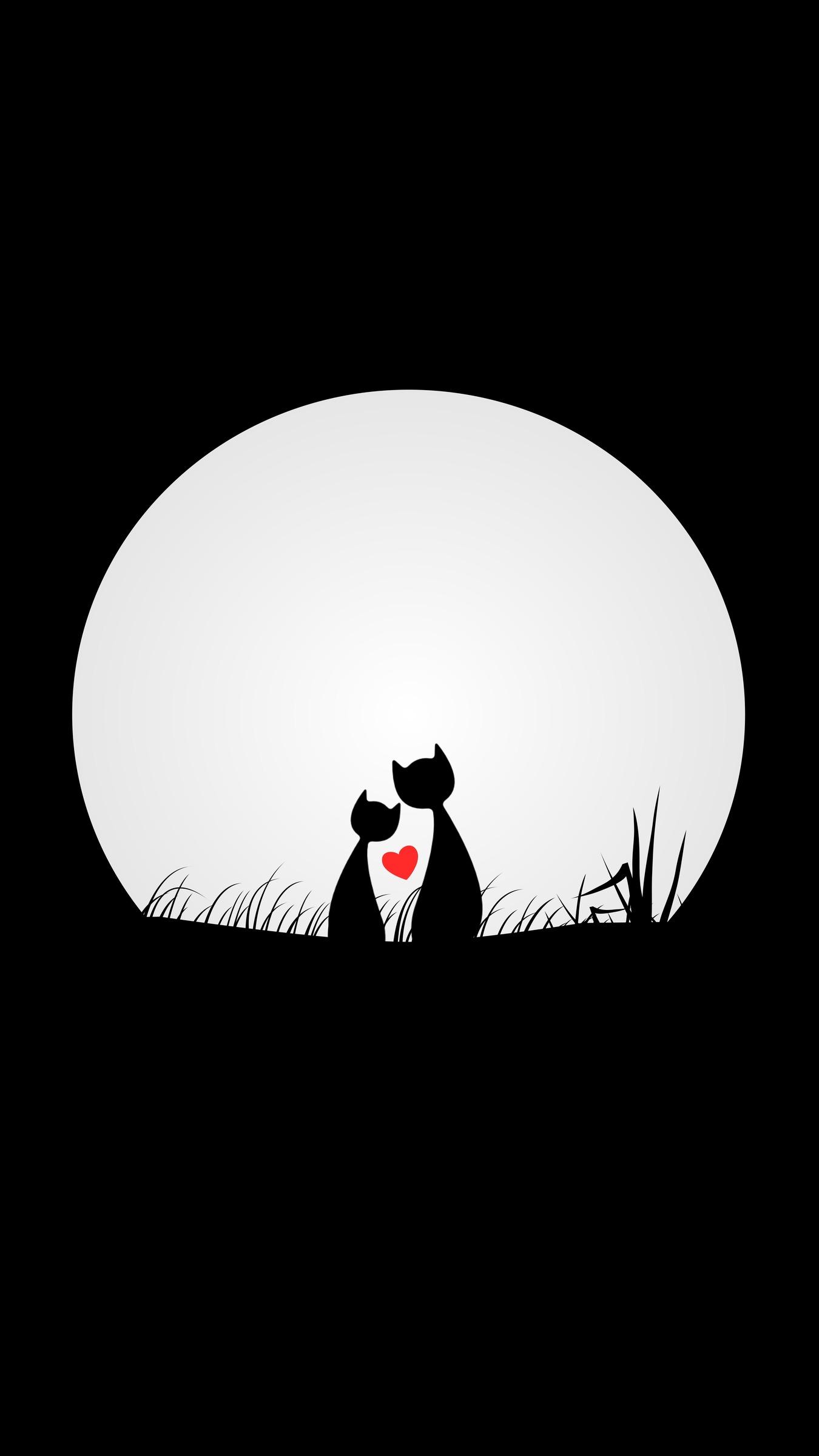 Download wallpaper 1350x2400 cats, love, silhouettes, night, moon