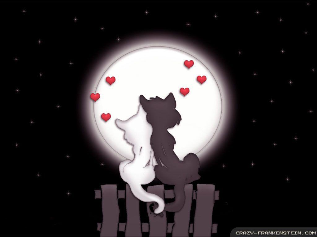Love Cats Romantic Moon Wallpaper Art Craft Diy Ideas Cat Wallpaper
