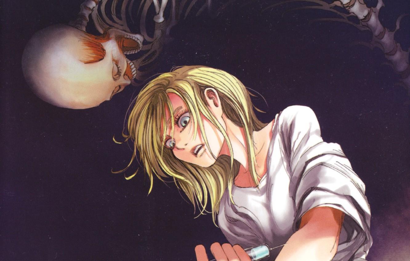 Wallpaper fear, skull, skeleton, a shot, syringe, Shingeki no Kyojin