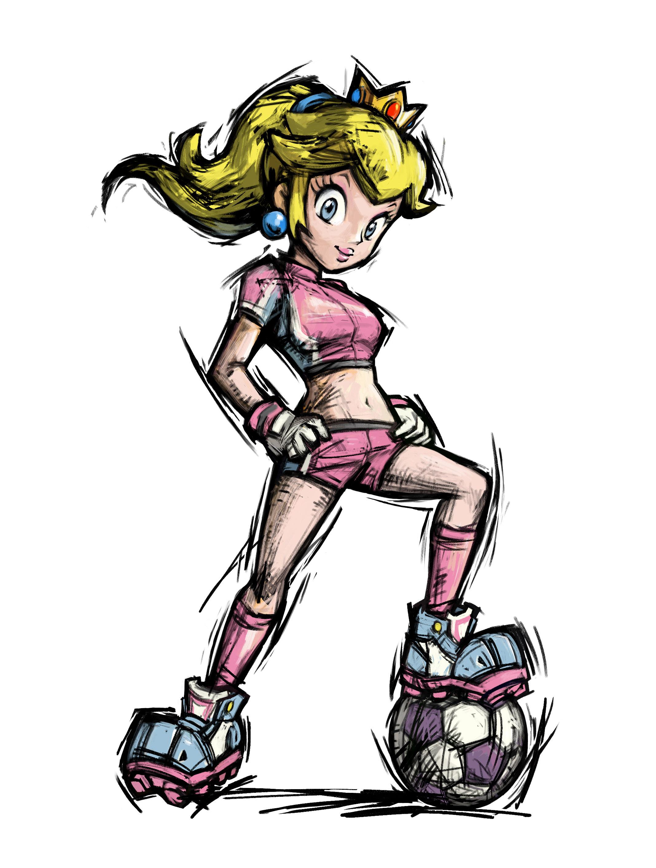 princess peach (super mario strikers and etc) drawn
