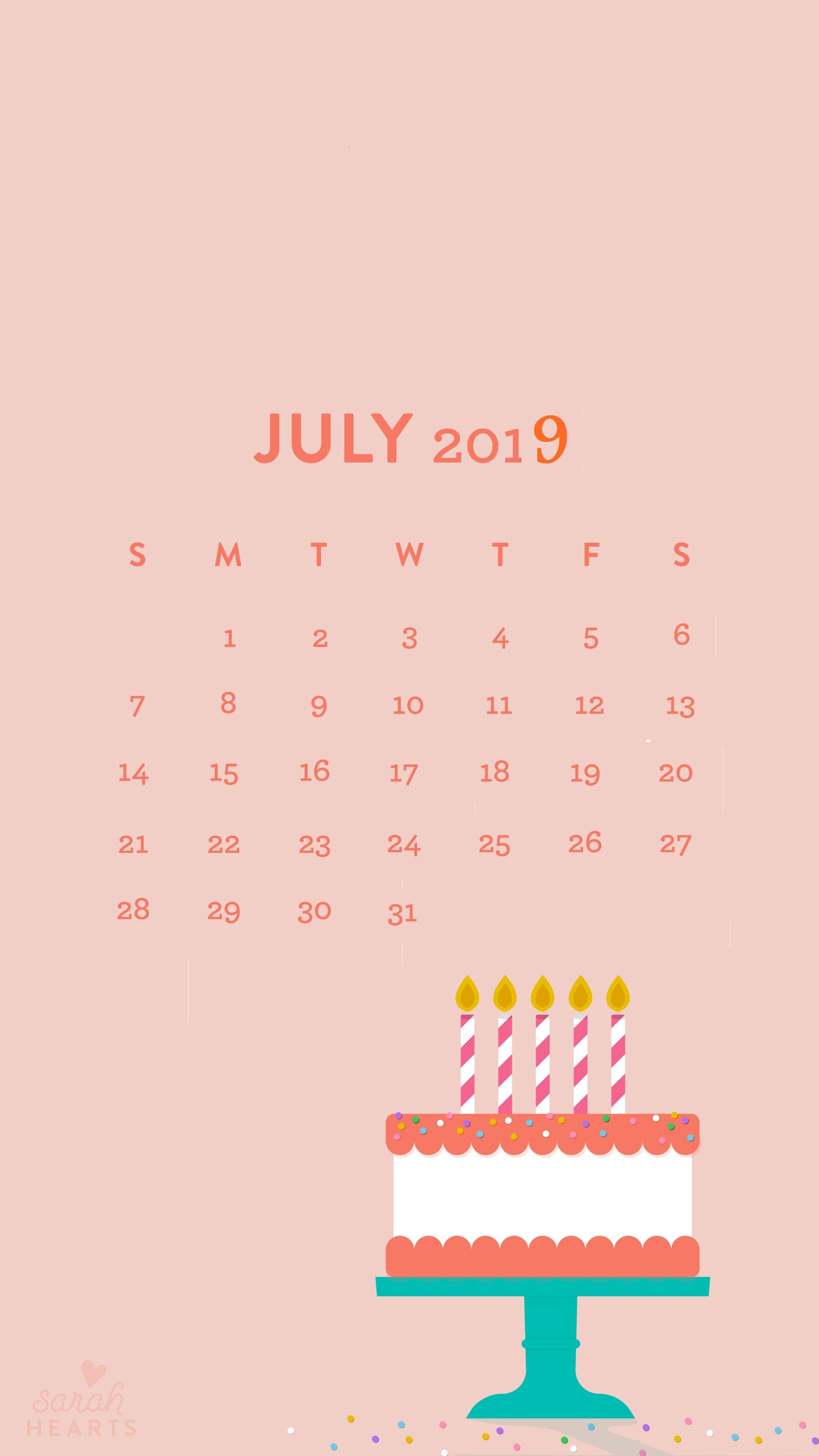 July 2019 iPhone Calendar Wallpaper. Homemaking. Calendar