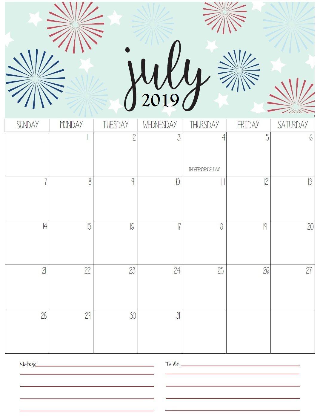 July Calendar 2019 Printable, Editable, A Landscape, Portrait