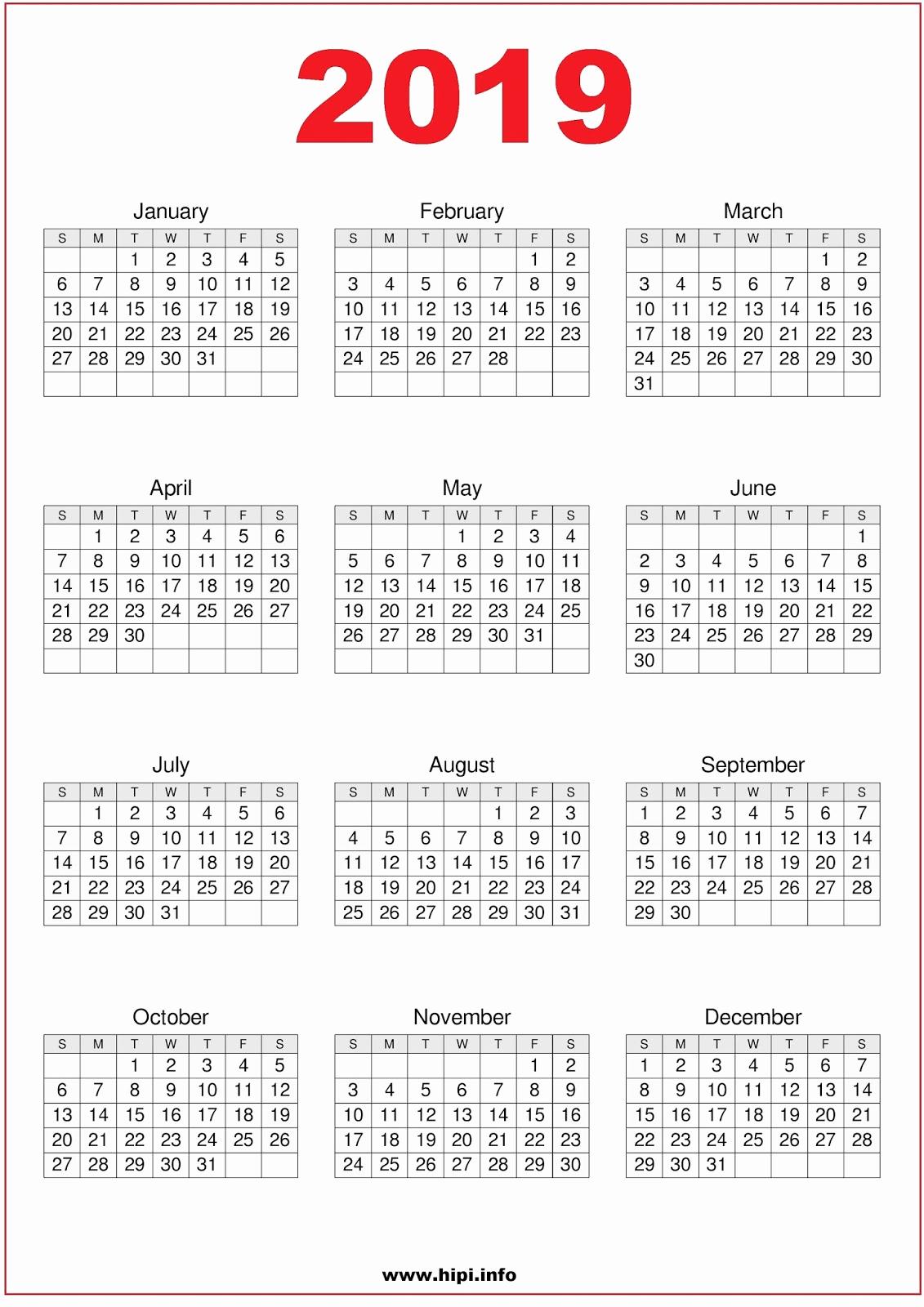 Printable 2019 Calendar One Page Twitter Headers Facebook Covers