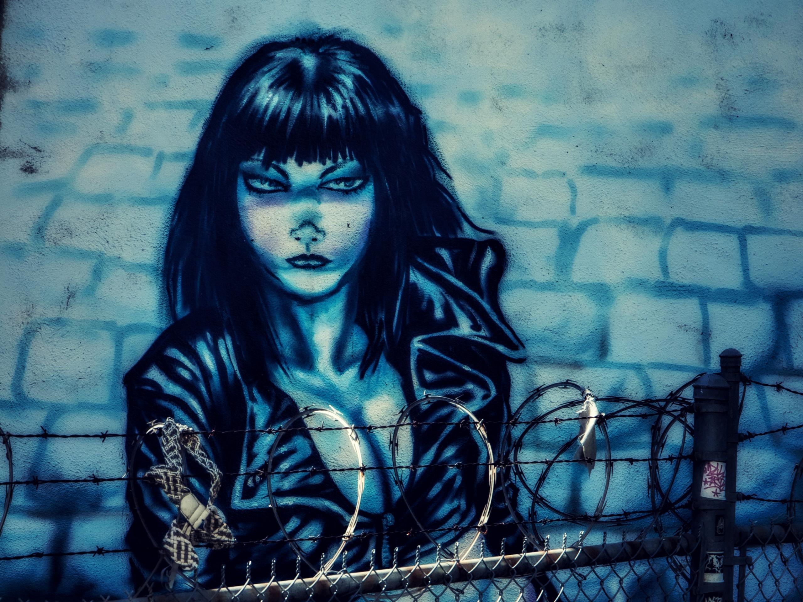 Street Art, Bad Girl Portrait, Metal Fence widescreen wallpaper