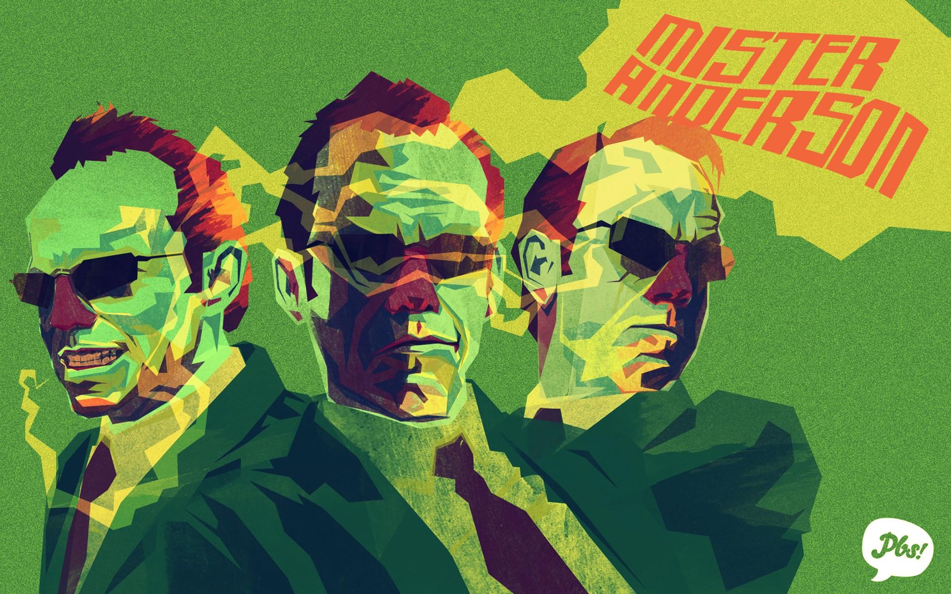 typography, Agent Smith, The Matrix, sunglasses, artwork, green