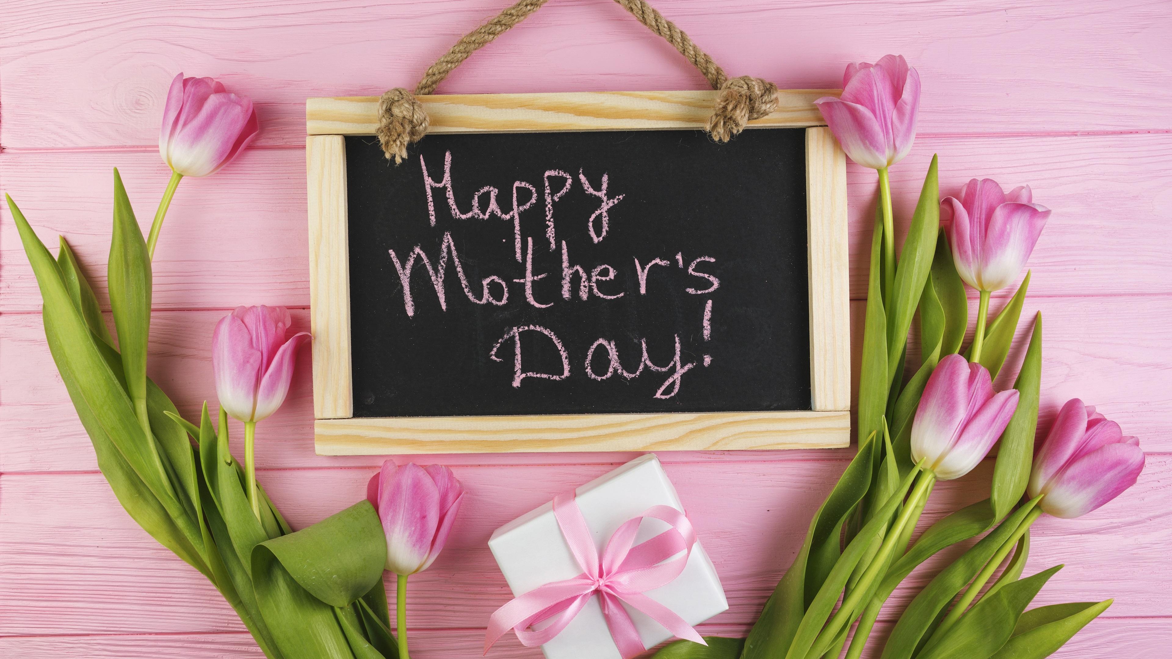 Wallpaper Happy Mother's Day, pink tulips, gift 3840x2160 UHD 4K Picture, Image