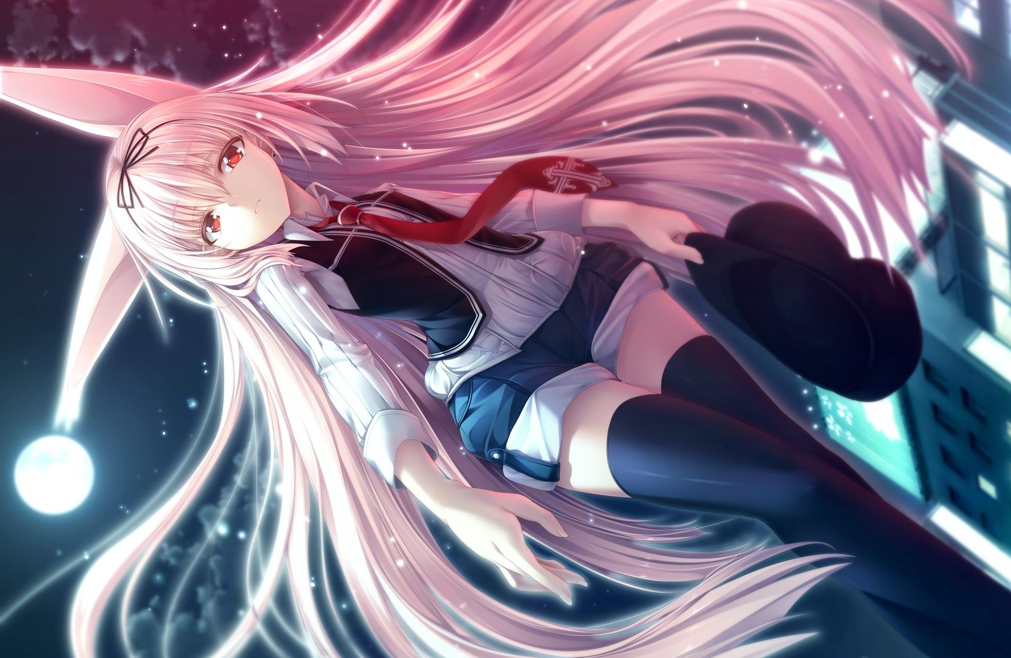 anime girl with long pink hair