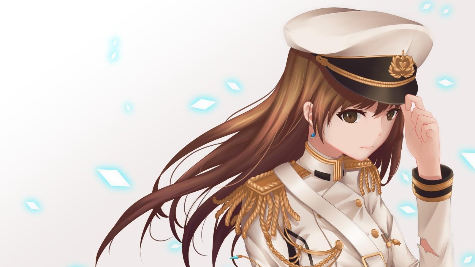 Download 1600x900 Anime Girl, Military Uniform, Long Hair