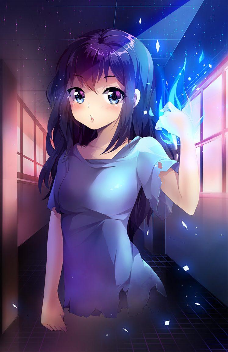 Wallpaper the dark background, anime, blue eyes, long hair