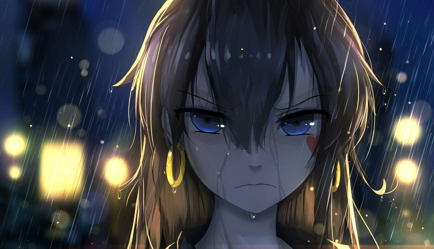 Anime Anime Girl Angry Long Hair Brown Hair Blue Eyes