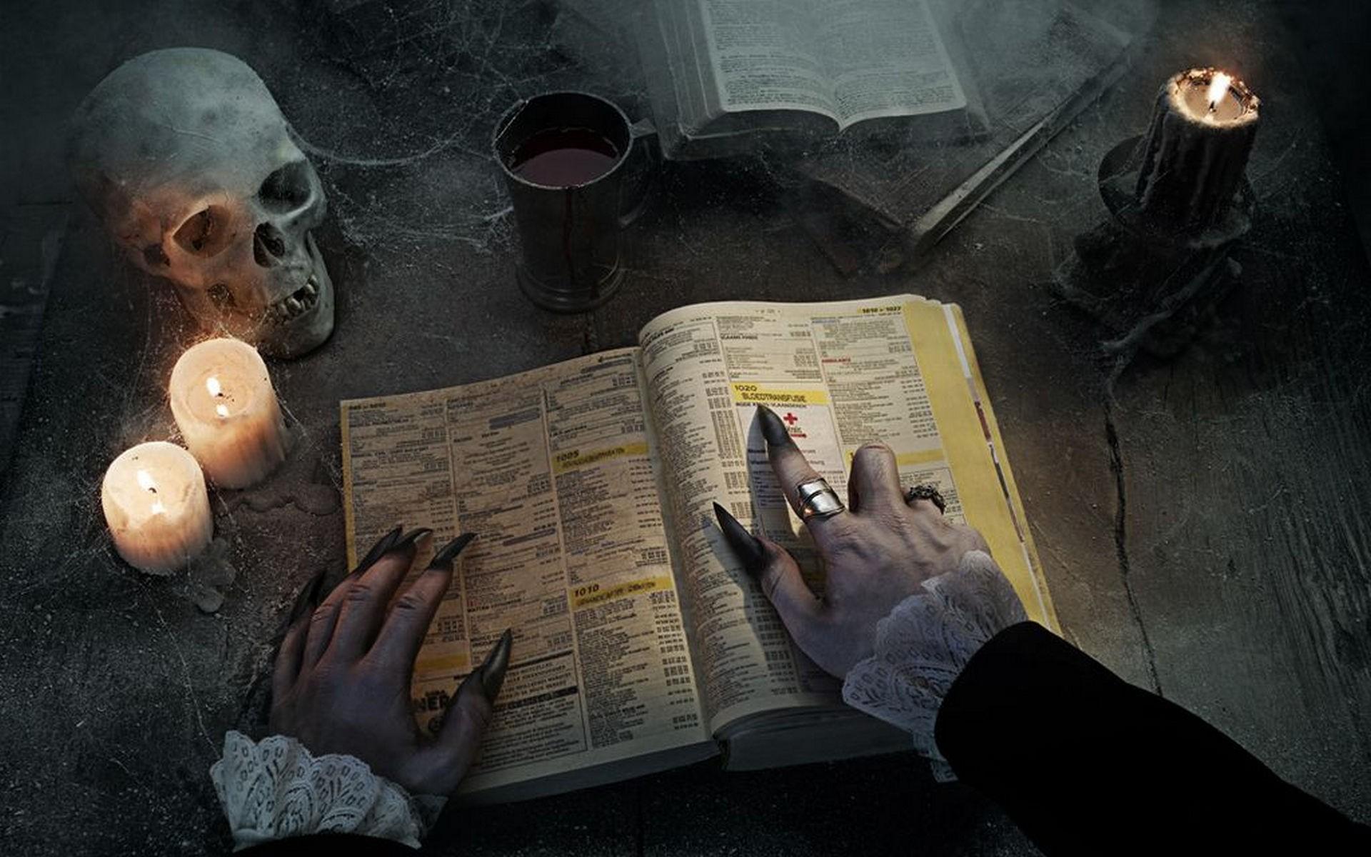 fantasy, Skulls, Vampires, Nails, Candles, Witches Wallpaper HD