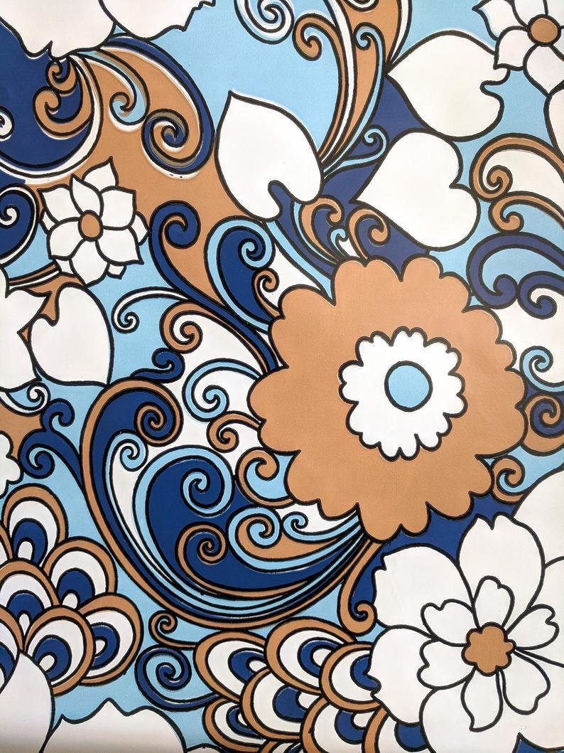 60s 70s Bold Graphic Wallpapers Blue White Brown Glossy Retro
