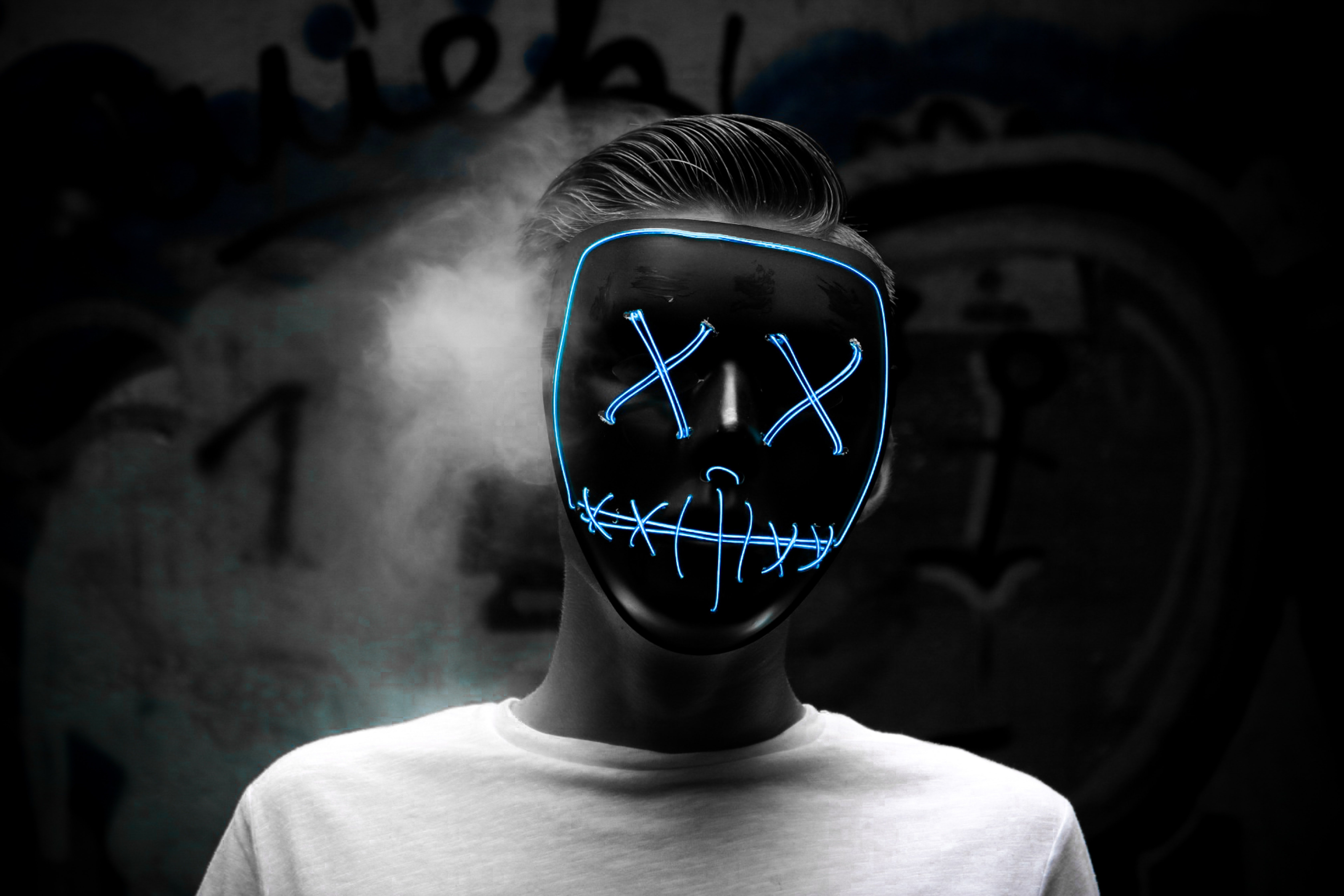 Wallpaper Mask, Man, Dark background, 5K, Photography