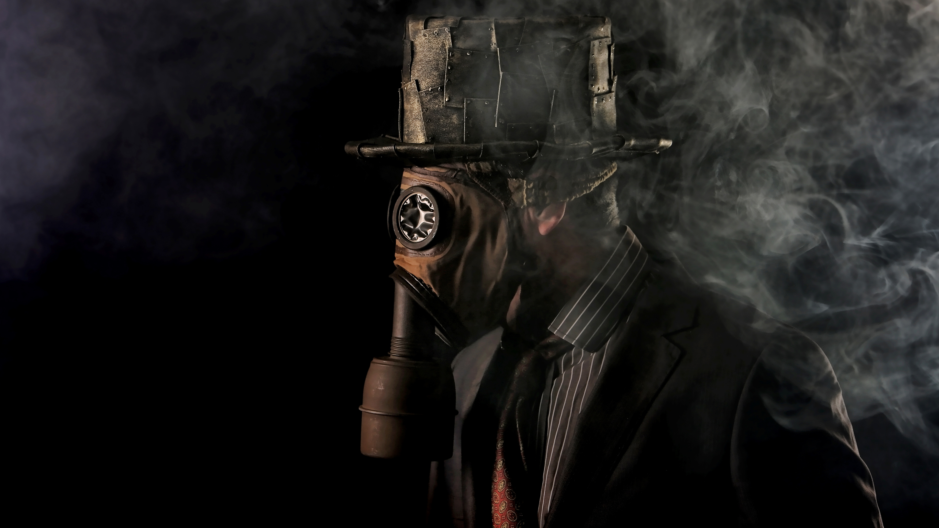 Picture Gas mask Man Hat Smoke 3840x2160