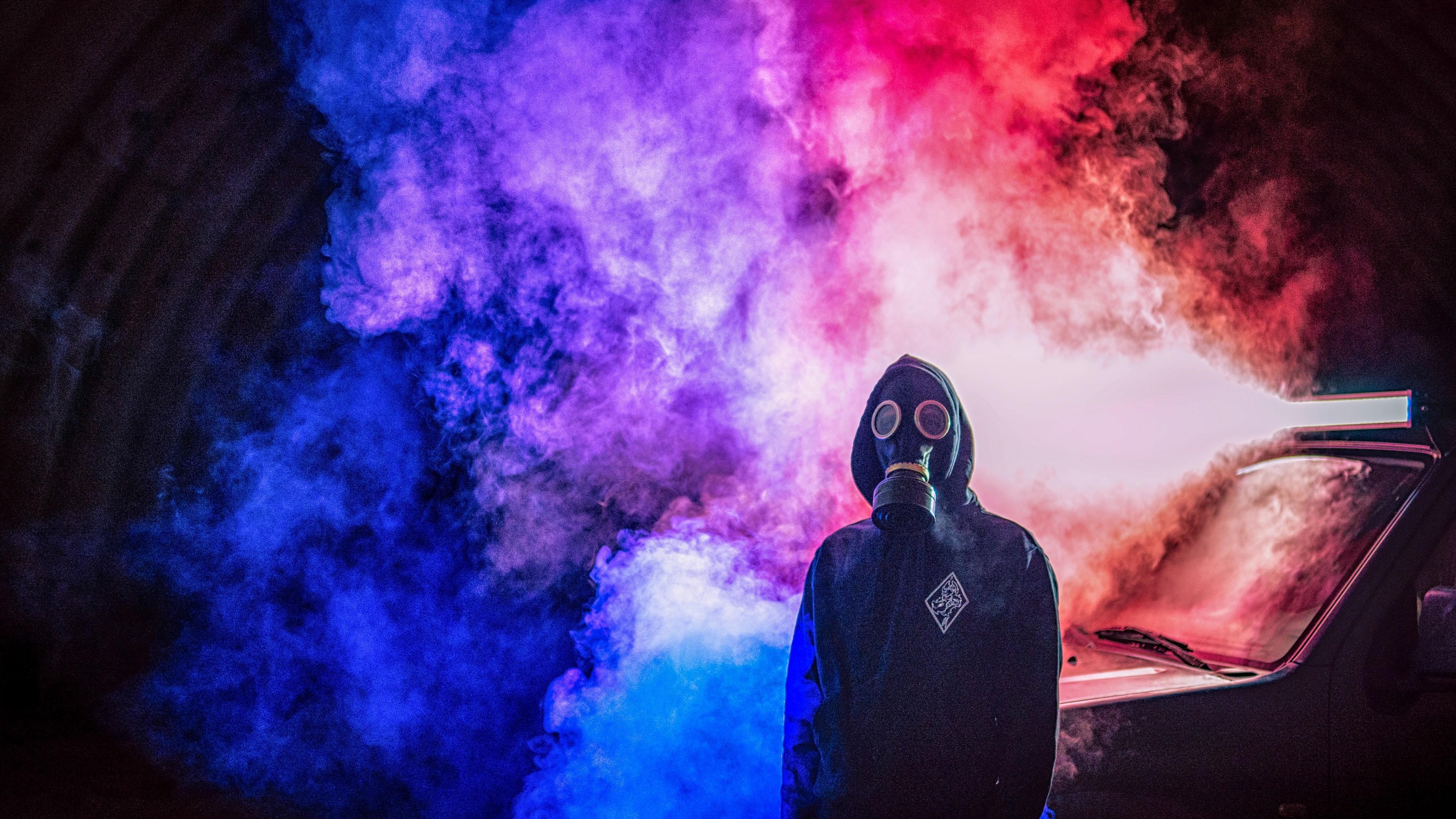 Wallpaper Gas mask, Man, Smoke, Colorful 3840x2160