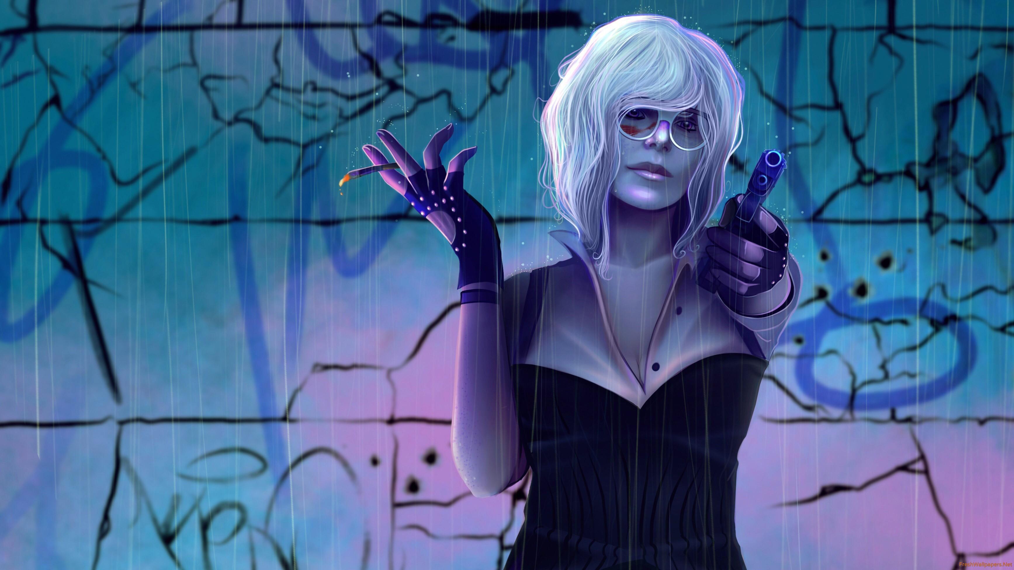 Atomic Blonde Smoke And Shoot wallpaper