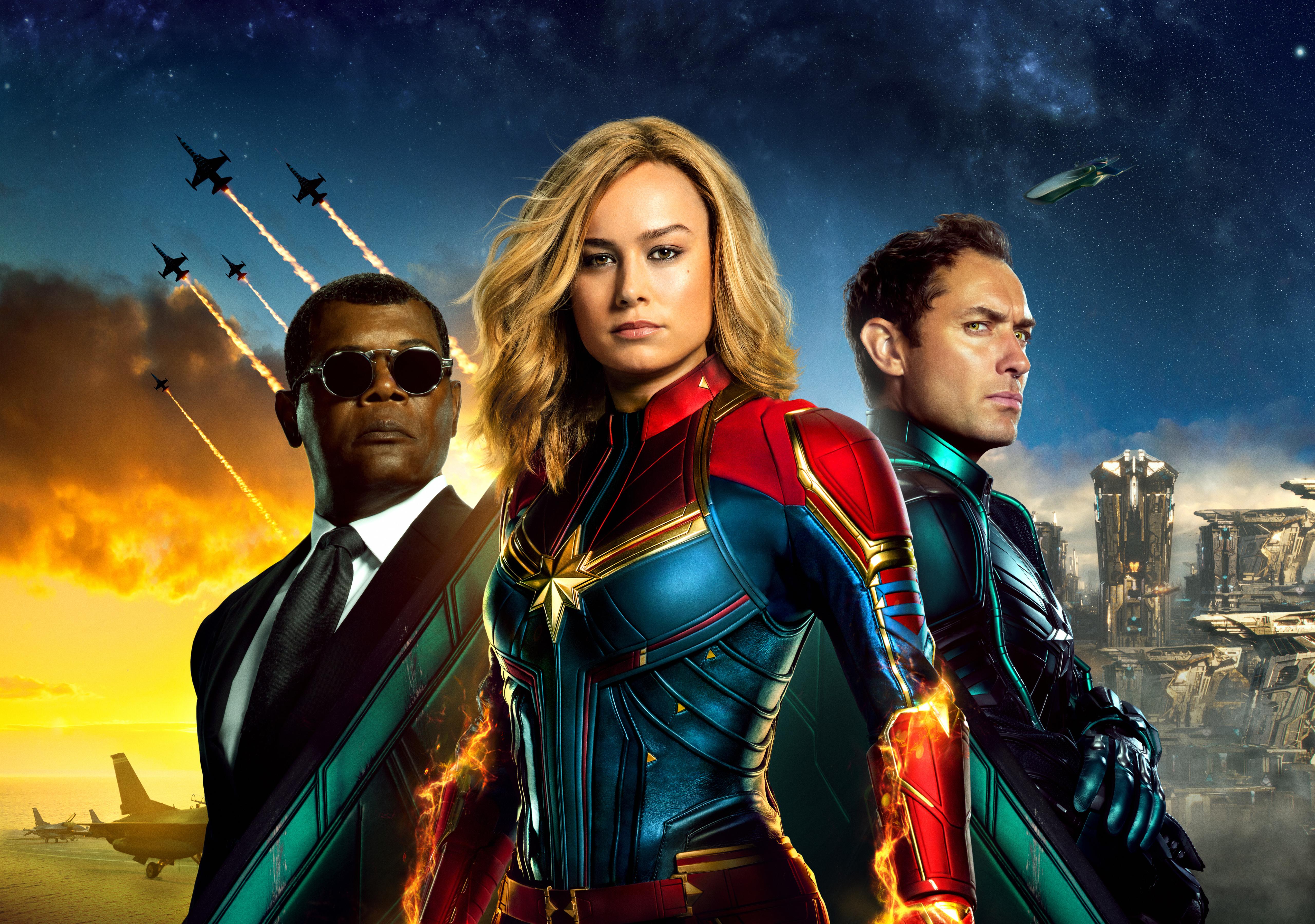 Wallpaper Captain Marvel, Carol Danvers, Brie Larson, Nick Fury