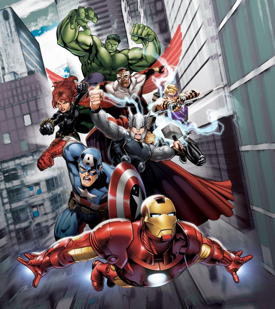 Wall mural wallpaper Marvel The Avengers Iron Man Hulk Thor photo 180 x 202 cm / 1.97 yd x 2.21 yd