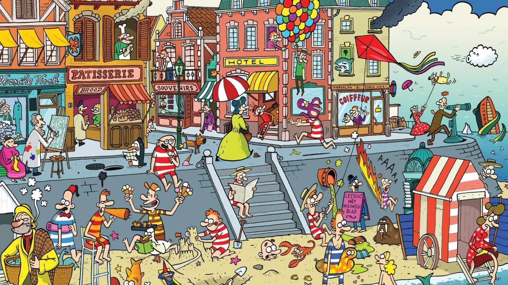 Cartoons mess drawings beach Wallpaper