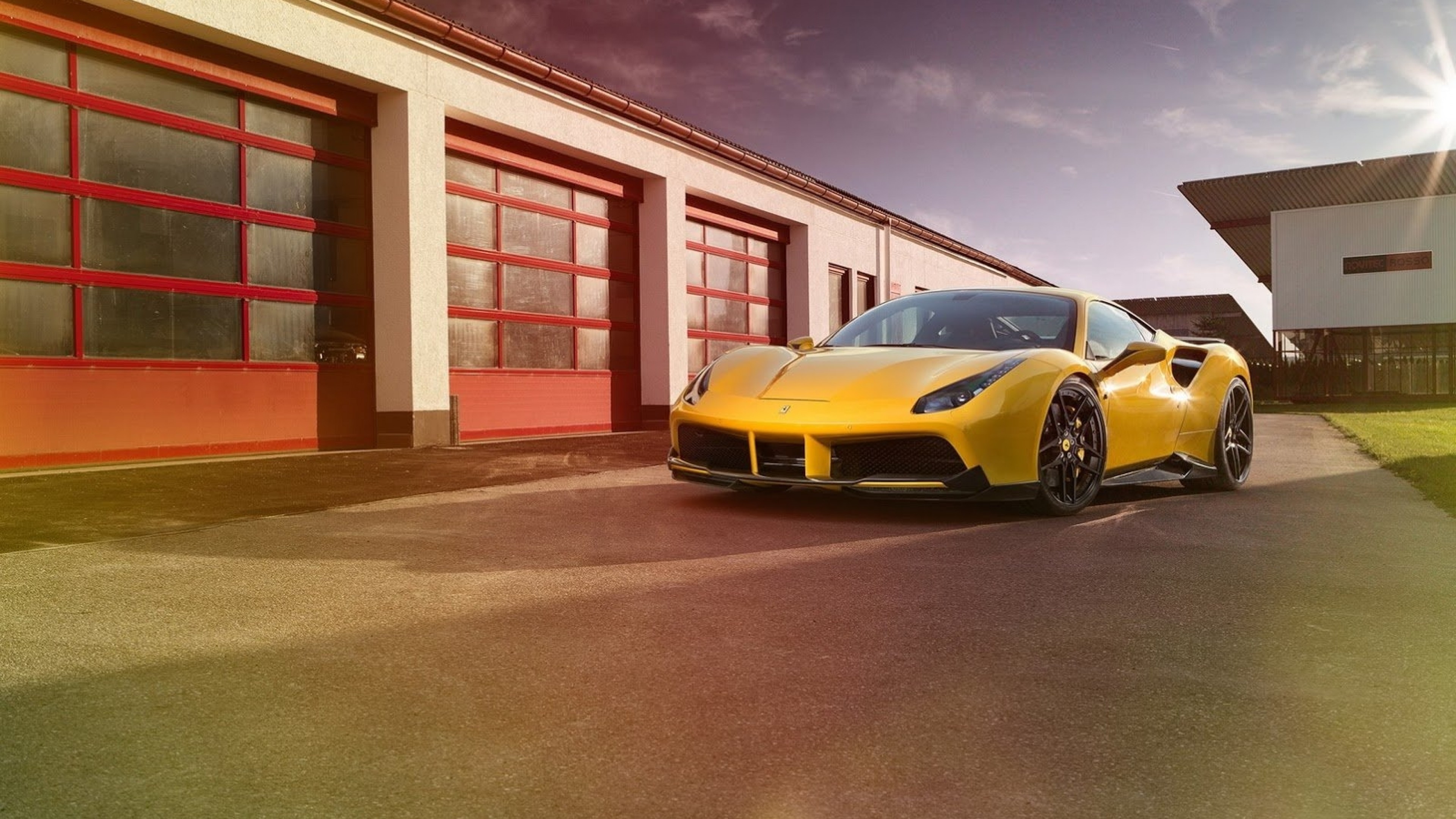 Download 3840x2160 Cars, Ferrari 488 Gtb, Yellow, Garage Wallpaper