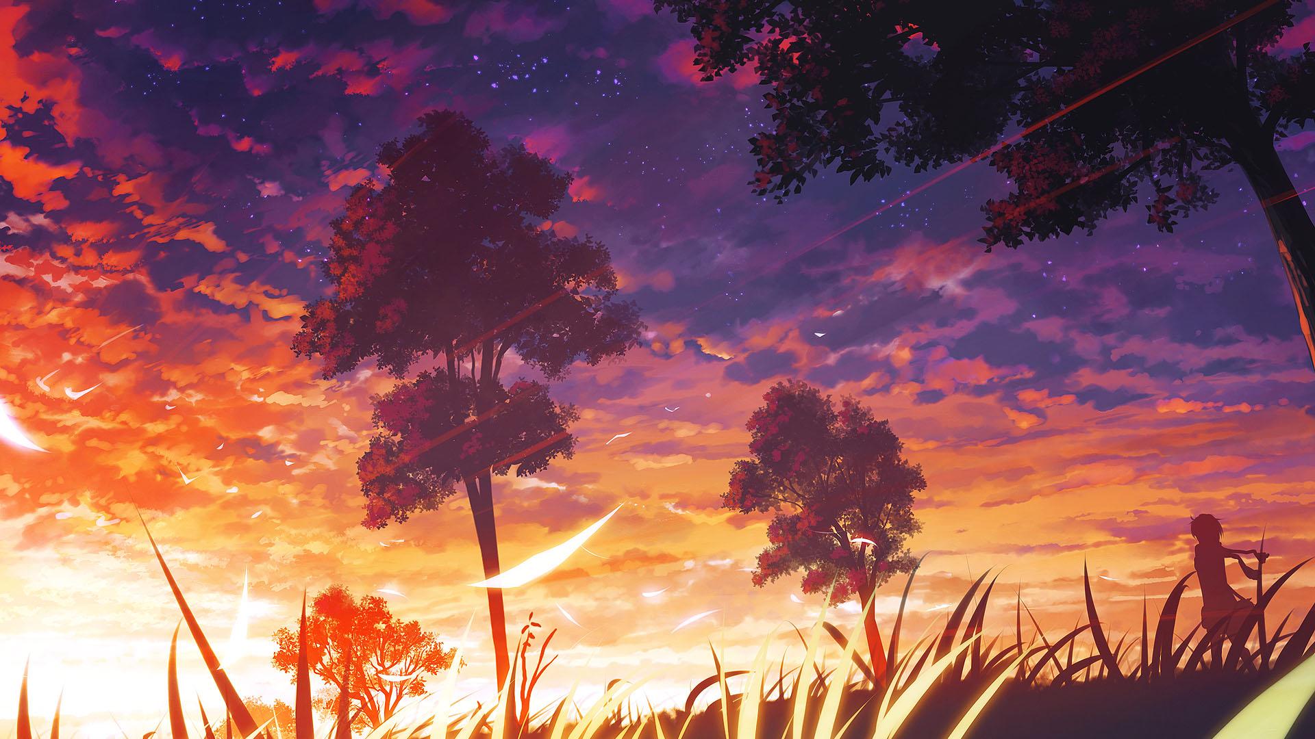 Anime Girl And Sunset HD Wallpaperx1080