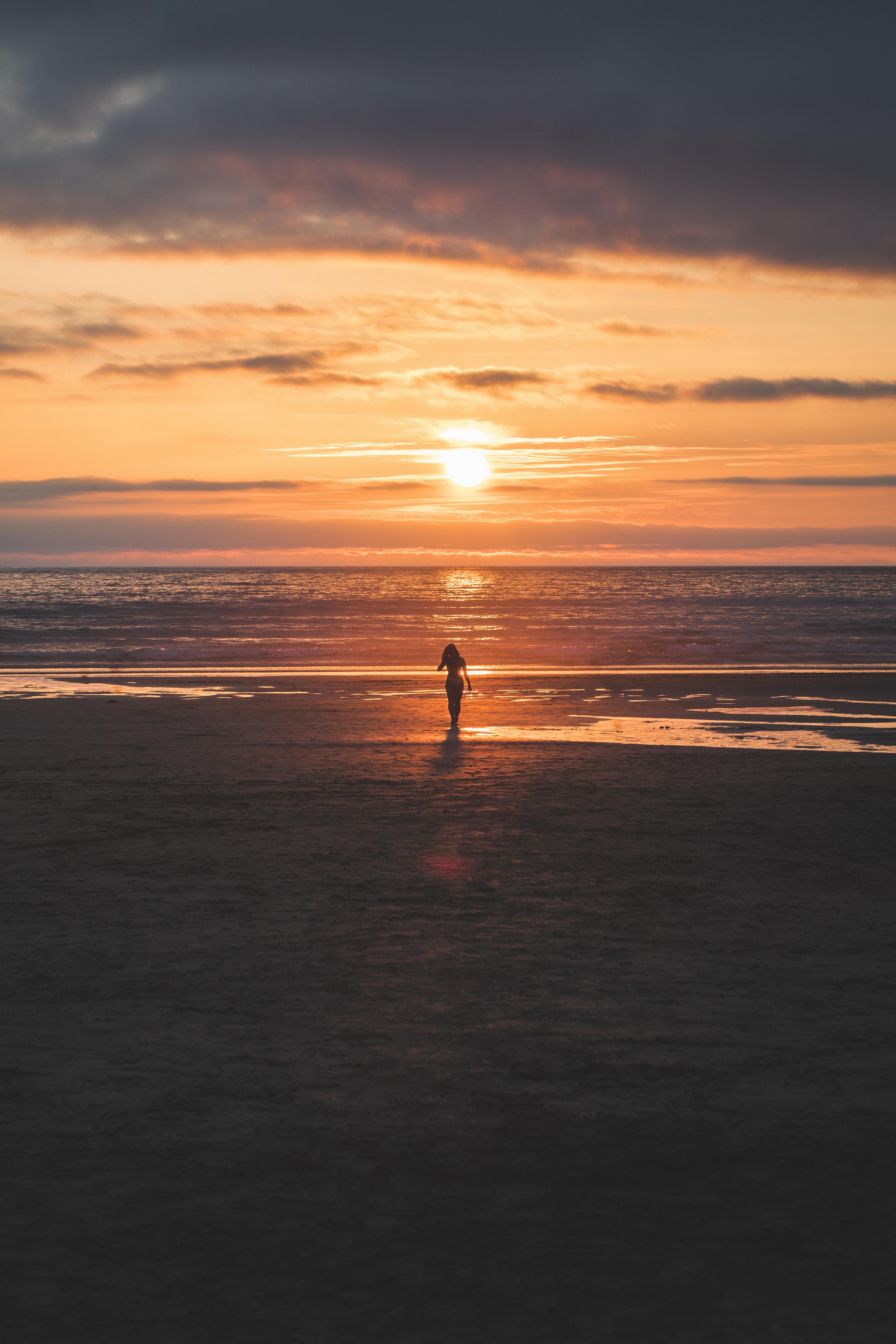 Wallpaper Beach, Sunset, Girl, Mood, 4K, Photography